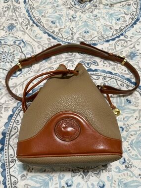 Vintage Dooney & Bourke Tan and Brown Leather Drawstring Bucket Bag & Wallet